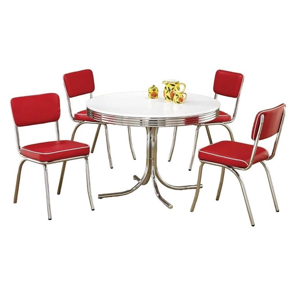 Coaster Cleveland 5 Piece Retro Round Dining Set in White and Red - Image 2 of 4