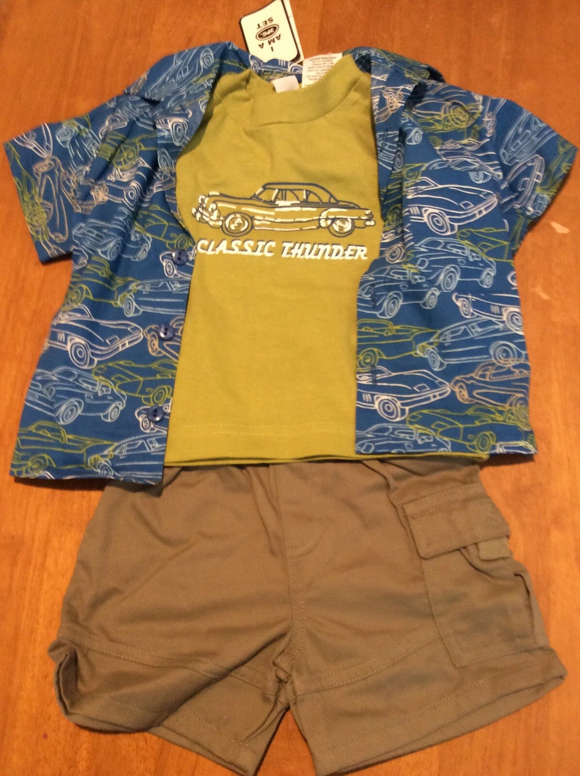 Vtg Baby Boys 12 Months T-shirt Shorts Set Clothes Classic Muscle Cars Outfit