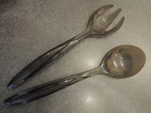 沙拉碗套装适用于 4 + 服务用具烟熏玻璃外观丙烯酸复古 300 美元超值 — 第 3/4 张图片