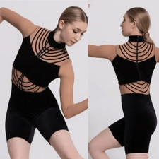 WEISSMAN Elite Dance Costume unitard tan black velvet To Be Loved 14115 XSA