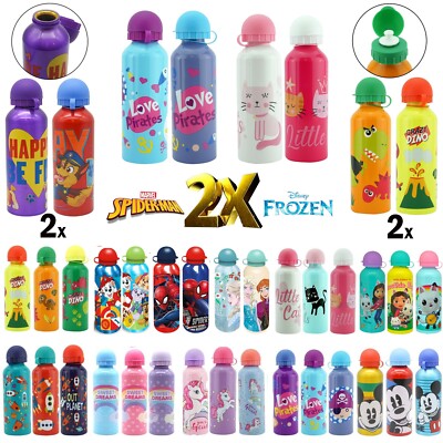 2x Cartoon bedruckte Aluminium Sport Wasserflaschen 500ml Schulflaschen Kinder Geschenk