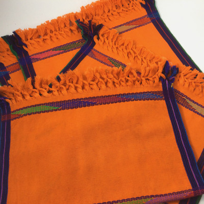Cotton Table Placemats Orange Embroidered with Tassels Mexican Set of 4