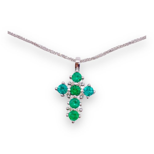 Collana + Croce in oro bianco 750% con Smeraldi e Diamanti - Imagen 3 de 7