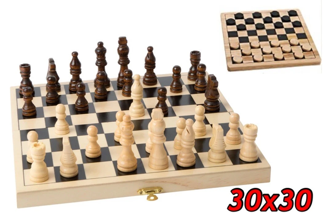 Set di Scacchi e Dama SucceBuy, 38 cm, Portatile con Cassetto, 2 in 1 per Adulti