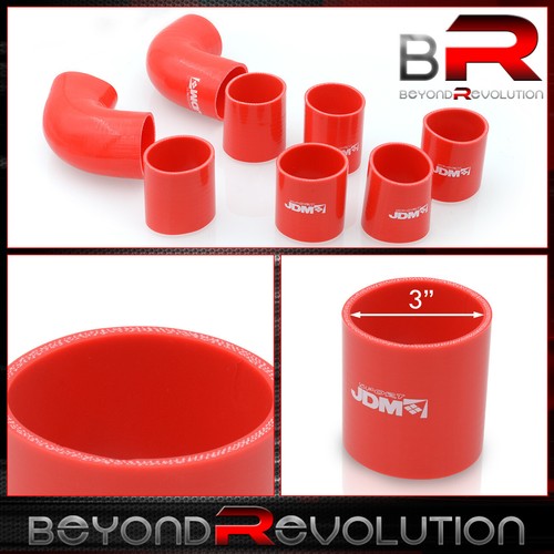 3 Inch Universal 8x Black Polish Intercooler Pipe Kit +Red Coupler T-Bolt Clamps - Picture 3 of 4