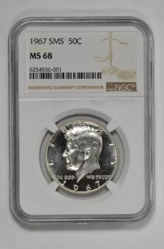 1967 SMS 50c Kennedy Half Dollar NGC MS 68 White with Light Cameo
