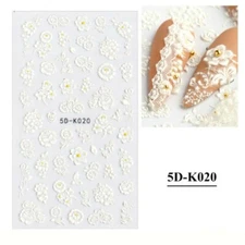 Pure White Flower Wedding 5D Nail Sticker Embossed Decal Nail Art Decoration K20