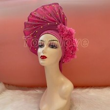 Aso-Oke Headtie Auto African Ready Made Gele Fabric Gele Headgear Stones Tissu