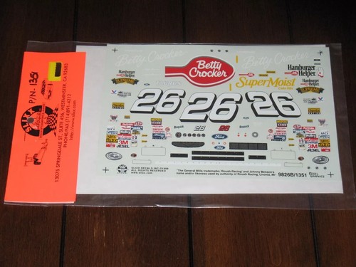 Slixx NASCAR 1351 26 Betty Crocker Johnny Benson Ford Waterslide Decals 1/24