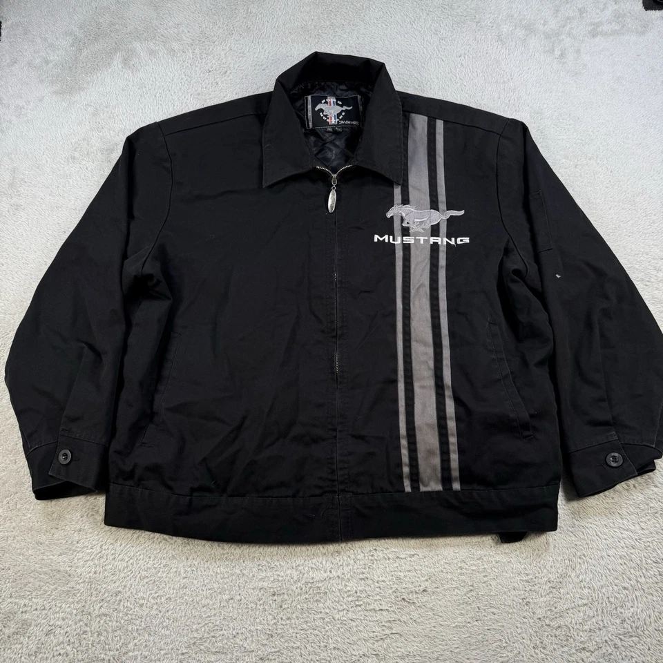 JH Design Ford Mustang Jacket Mens 2XL Black Embroidered Racing Lined Full Zip - Image 2 of 4