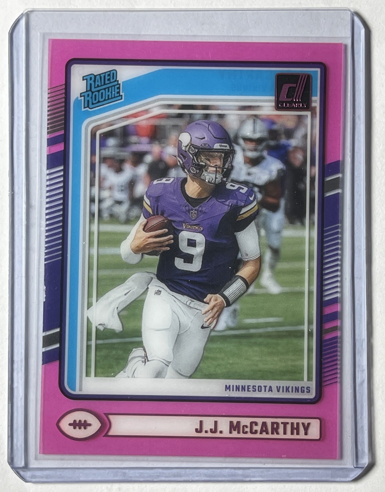 J.J. MCCARTHY 2024 PANINI CLEARLY DONRUSS #61 PINK RATED ROOKIE VIKINGS