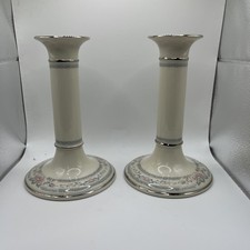 Set Of 2 Vintage Lenox Candlesticks, Charleston Pattern With Platinum Trim 7"