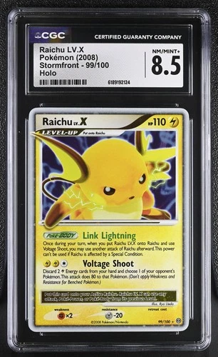 CGC 8.5 NM/MINT+ Raichu LV.X 99/100 Stormfront Holo Pokemon Card