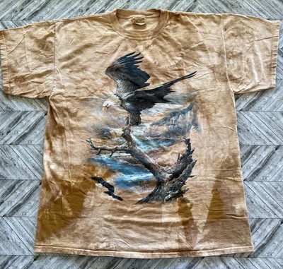 Vintage The Mountain T-Shirt Mens 2XL Brown Tie Dye Bald Eagle River Y2K Nature