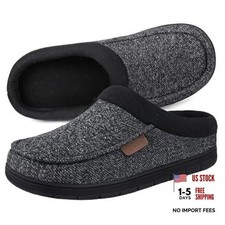 Men's Indoor Outdoor Slippers, Memory Foam Moccasin Clog House 9-10 Black/Grey