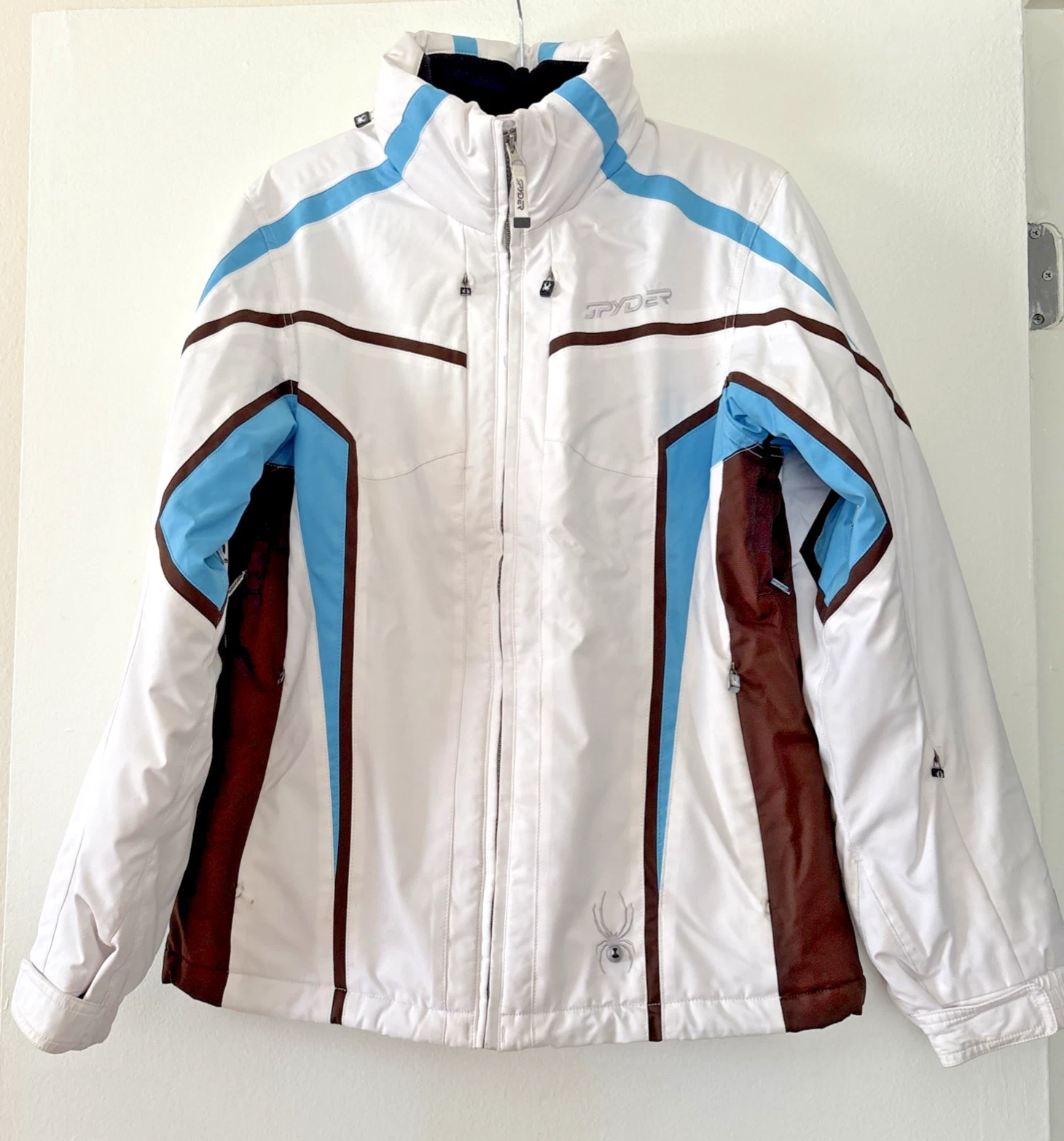 Spyder XLT Thinsulate Snow Jacket Womens Sz 14 White Blue Ski Winter Snowboard