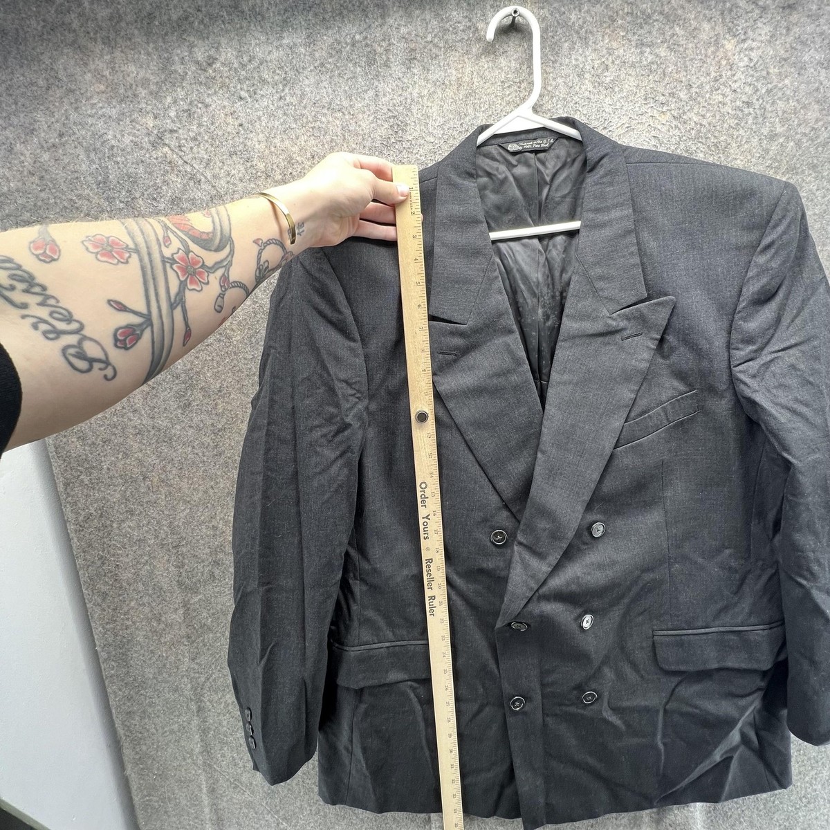 Vintage Christian Dior Suit Jacket Mens 46 Gray Wool Double