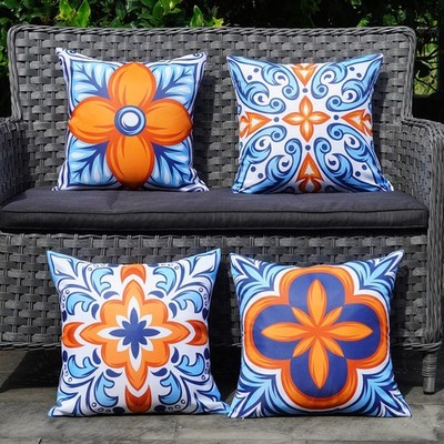 Outdoor Pillow Covers Waterproof Set of 4 Floral Boho Decorative Throw Cushio...