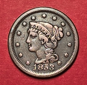 1853 US Mint – 1c Large Cent – FVF – Details