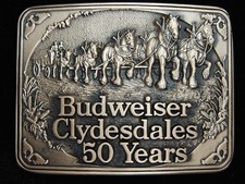 PL01173 NOS VINTAGE 1980s BUDWEISER CLYDESDALES BEER SOLID BRASS BUCKLE