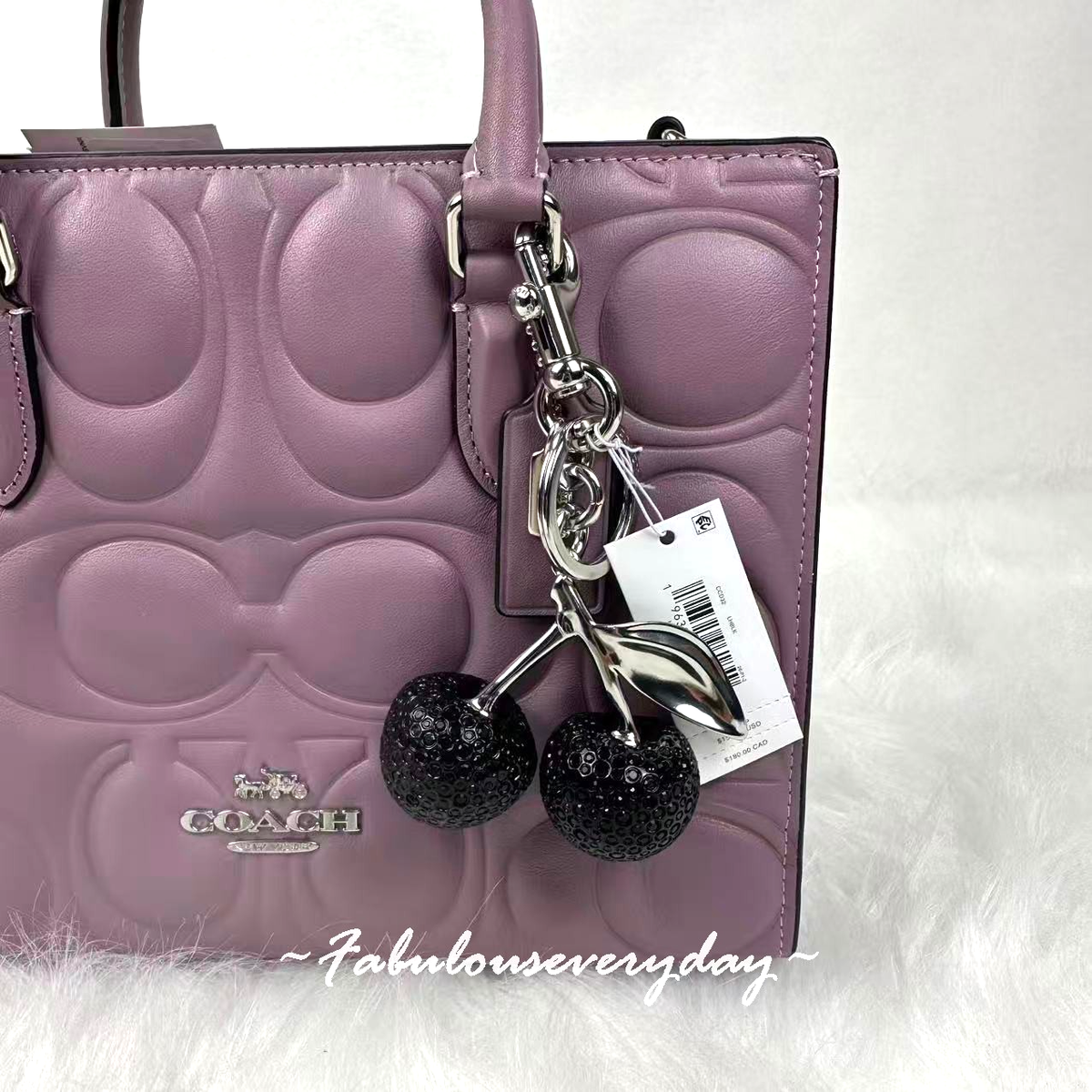 Coach Crystal Cherry Bag Charm Keychain Fob Silver / Black CCD32