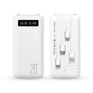 Power Bank 20000mAh con 4 cables USB integrados. Blanco