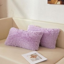 12x20 Fluffy Faux Fur Throw Pillow Covers 2 20" x 12" Pack of 2 Lavender