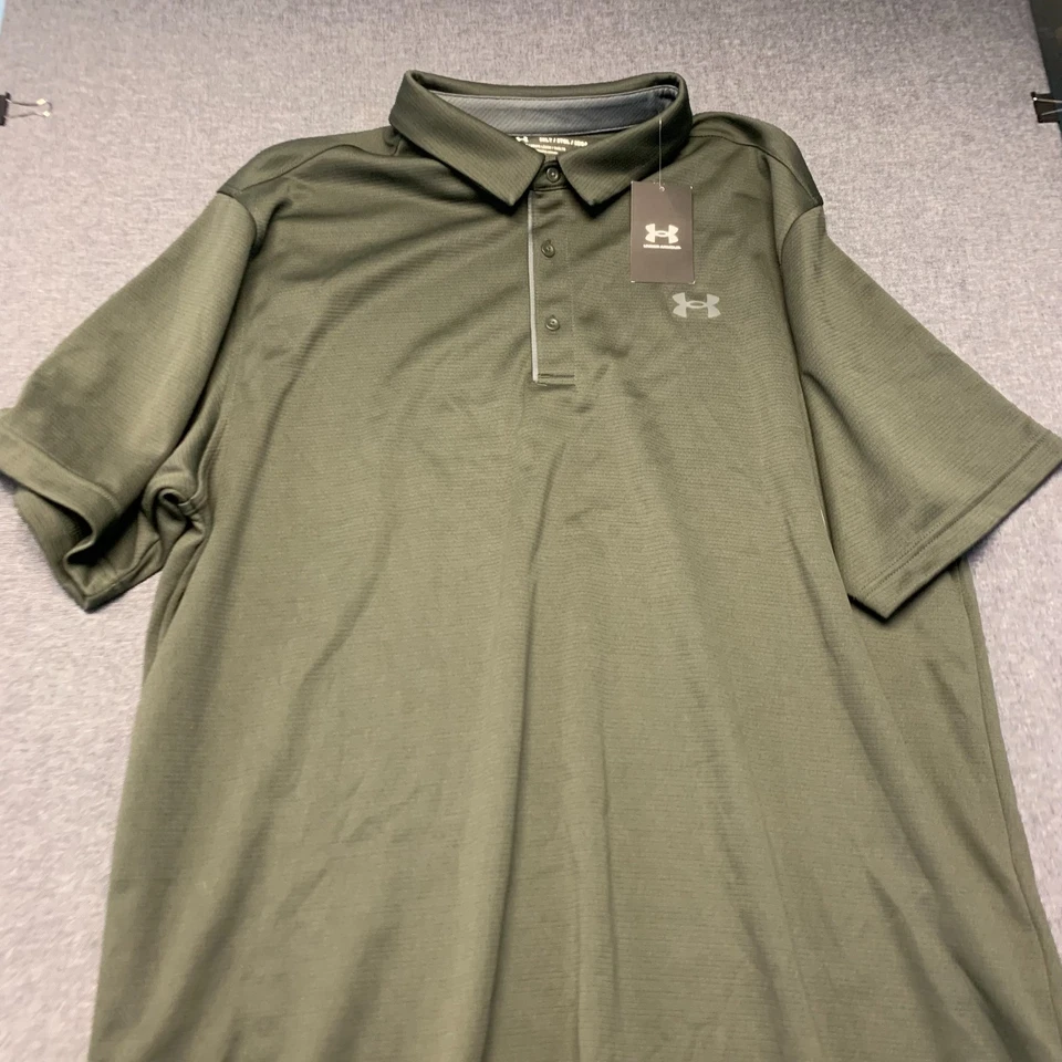 Camisa polo Under Armour Tech para hombre talla 3XL alta verde calce suelto golf cuello Foto 2 de 4