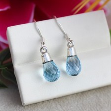 Natural Blue Toapz Vintage Earring With 925 Sterling Silver 2.75 Grams