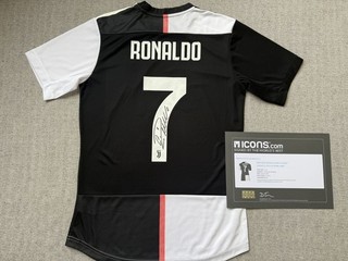 CRISTIANO RONALDO BACK SIGNEDJUVENTUS 2019 20 HOME SHIRT. ICONS COA.