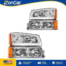 Pair Headlight Assembly For 03-07 Silverado 1500 05-06 2500 Hd Halogen Wbulbs