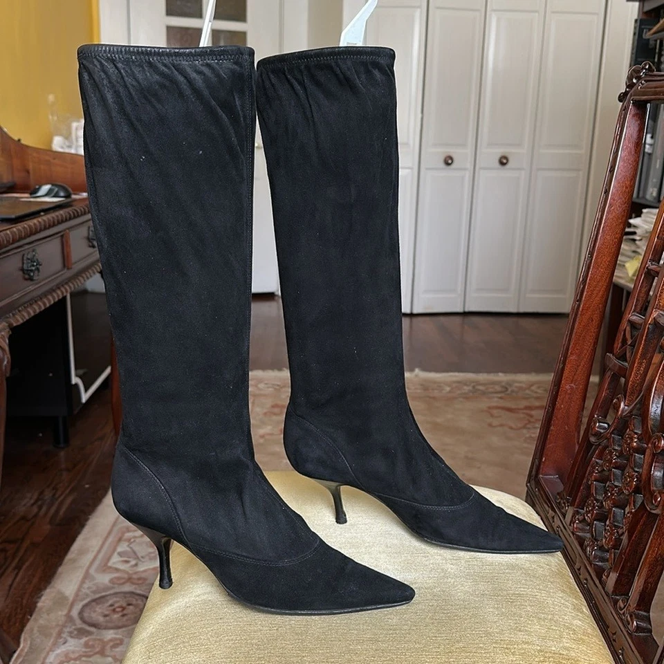 Botas hasta la rodilla Sergio Rossi negras elásticas de gamuza punta calcetín talla 38/7,5 Foto 3 de 4