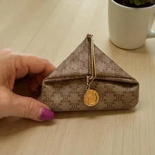 Celine Brown Triomphe Canvas Key & Coin Holder