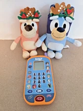 Bluey Bingo Lot 3 V Tech Sound Telephone & Pair 7" Bookbag Christmas Plush