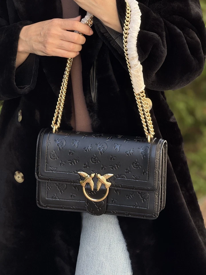 NUEVO Bolso Bandolera Pinko Fashion Simply Love Mediano Cuero Negro Dorado Foto 2 de 4