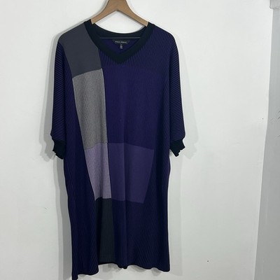 Ming Wang Purple Black Knit V Neck Short Sleeve Relaxed Fit Indie Streetwear