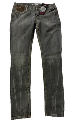 NWT  Firefly Gray Denim Jeans Bling Floral Distressed  Size 7