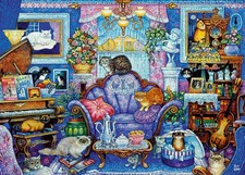 Wonder Forge Cats in The Blue Room 1000 Piece Jigsaw 13 x 10, Multicolor