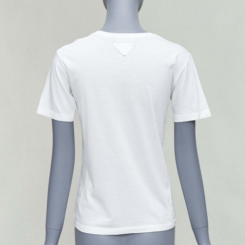 PRADA 2010 blue black runway model applique cream cotton tshirt S - Picture 5 of 9
