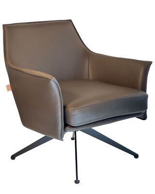 SIX Aurio Echtleder-Drehstuhl Braun   Mid-Century Lounge Chair mit Metallbasis