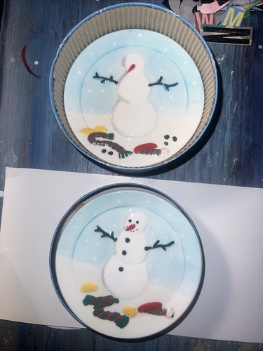 How To Build A Snowman Mini Plate Set/4 Step By Step Per Plate New MWW Market - Foto 7 di 11
