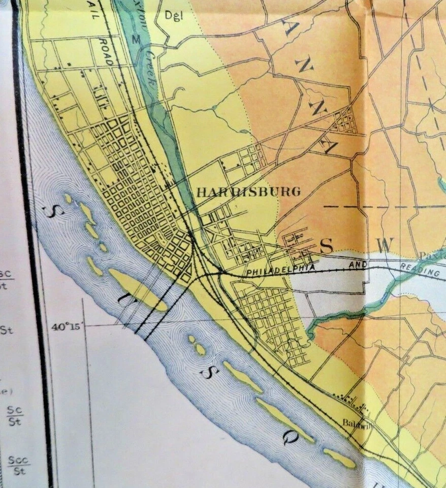1901 Antique Map Pennsylvania Harrisburg Lebanon Middletown E'town 45X32 #4690 - Image 2 of 4