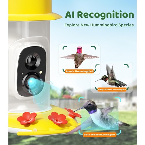 HIXX Smart Hummingbird Feeder with Camera Solar Powered, AI Bird Recognition App - Picture 4 of 14