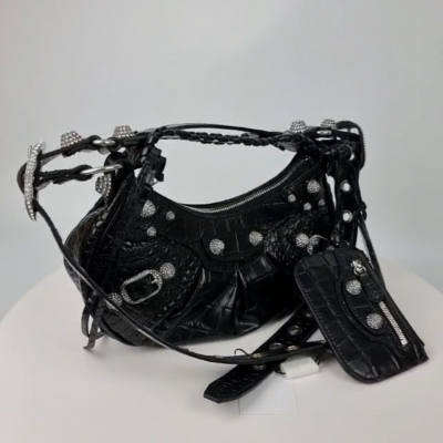 BALENCIAGA XS Le Cagole Black Rhinestones Leather Shoulder BALENCIAGA XS Le Cagole Black Rhinestones Leather Shoulder