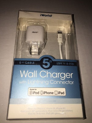 Brand New-iWorld 5ft Wall Charger w/Lightning Connector For iPhone MFI Certified