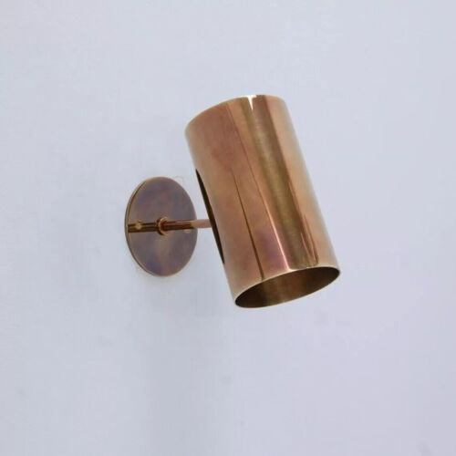 candle Wall Sconce Italian Mid Century Brass Cylinder Reading Lamp in Raw Brass