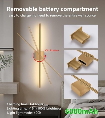 Battery Operated Wall Sconces with Remote Control, Dimmable Touch Wall Lights... - Picture 3 of 8