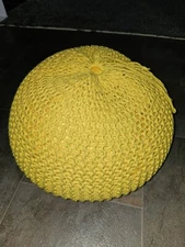 Le Pouf Ottoman Abena cotton Hand Knitted Footrest Foot Stool Yellow *SOLD OUT*
