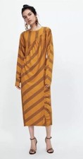 Zara Yellow Black Dress Midi Ruffled Ruched Dress  NWT
