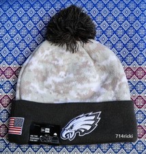 2024 NFL Salute to Service Philadelphia Eagles New Era Knit Beanie Hat On Field
